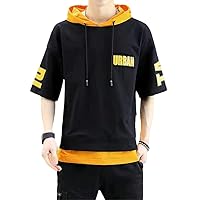 Men's T-Shirt Summer Korean Hooded Short Sleeve Shirt Hip Hop Street Trend Half Sleeve Top