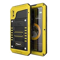 360 Heavy Duty Metal Armor Protection Case IP68 Waterproof Shockproof Cover for iPhone 14 13 12 11promax XR Phone Case (Yellow,for iPhone 11 Pro Max)