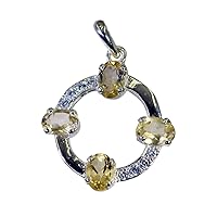 Elegant 925 Sterling Silver Genuine Citrine Pendant for Girl's