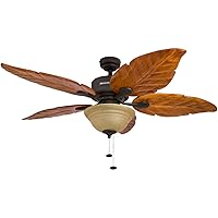 Ceiling Fans Royal Palm, 52 Inch Tropical LED Ceiling Fan with Light, Pull Chain, Three Mounting Options, Hand Carved Solid Wood Blades - 50204-01 (Bronze)