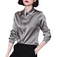 Spring Summer Office Lady Solid Long Sleeve Satin Shirt Simple All-Match Temperament Blouse Top Large Size