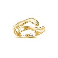 MRENITE 10K 14K 18K Gold Hug Rings/Hand Heart Rings for Women Custom Engraved Adjustable Hugging Hand/Heart hand Statement Ring for Couple Girlfriend