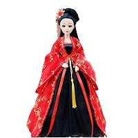 1/6 Scale Ancient Costume Hanfu Dress Vinyl Doll 30cm Chinese Fairy Figure Hand Painted Makeup BJD 20 Joint Body Dolls Pink Princess Toy Gift (Red)