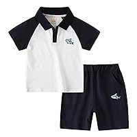 ACSUSS 2Pcs Baby Kid Boys Casual Shirt Short Sleeve Button Down Shorts Set Shark Print Sport Outfit