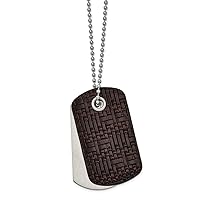 Stainless Steel Engravable Brushed Brown Woven Leather Animal Pet Dog Tag Necklace 22 Inch Measures 28.19mm Wide Jewelry for Women
