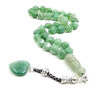 ALBASHAN Tasbih Natural green jades stone with heart jade pendant Muslim Misbaha Rosary 33 45 51 66 99 100 beads Arabic Fashion Rosary