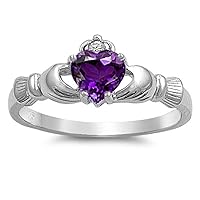 CHOOSE YOUR COLOR Sterling Silver Claddagh Heart Promise Ring