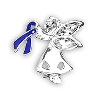 Colon Cancer Awareness Dark Blue Ribbon Angel Pins (Wholesale Pack - 25 Pins)