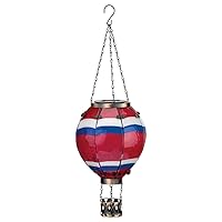 Regal Art & Gift Solar Hot Air Balloon Lantern – Hanging Solar-Powered LED Lights, Waterproof Portable Decorative Outdoor Lamp Made of Metal & Glass for Garden, Patios & Pathway – Stripe (Large)