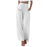Flowy Linen Pants for Women Capri Lightweight Cotton Pants for Women Casual Linen Wide Leg Pants for Women
