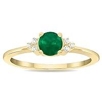 Women's Round Shaped Emerald and Diamond Half Moon Ring in 10K Yellow Gold