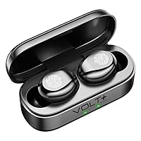 VOLT Plus TECH Slim Travel Wireless V5.1 Earbuds Compatible with Blackview BV5200 Updated Micro Thin Case with Quad Mic 8D Bass IPX7 Waterproof/Sweatproof (Black)