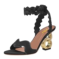 FSJ Women Fashion Open Toe Chain High Heel Sandals Adjustable Ankle Strap Buckle Ladies Summer Prom Dance Date Shoes Size 4-16 US
