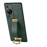 Compatible with Huawei P60/P60 Pro Leather Case,PU Leather+Hard PC Ultra Thin Protective Phone Case,Scalable Wristband Stand Shockproof Phone Cover (Color : Green)
