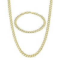 KISPER 18K Gold Over 925 Sterling Silver Italian 5mm Solid Diamond-Cut Cuban Link Curb Chain Necklace & Bracelet Set - 24