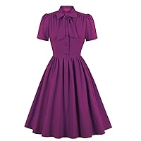 Women Notch Lapel Vintage V-Neck Cocktail Swing Dress 50s 60s Button up 1950s Rockabilly Prom Midi Evening Dress with Pockets