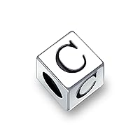 Square Cube Block Letter A-Z Alphabet Initial Charm Bead For Women For Teen .925 Sterling Silver For European Bracelet