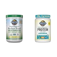 Super Greens Powder Smoothie & Mix, Probiotics & Digestive Enzymes for Digestive Health & Organic Vegan Unflavored Protein Powder 22g Complete Plant Based Raw Protein