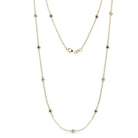 11 Station Amethyst & Natural Diamond Cable Necklace 0.75 ctw 14K Yellow Gold. Included 18 Inches Gold Chain.
