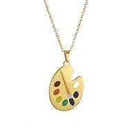 Trendy Enamel Artist Paint Palette and Brush with Thin Pendant Necklace Jewelry for Women Girls
