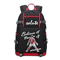 Soccer Player Star R-onaldo Multifunctional Colorful Backpack Leisure Laptop Daypack With USB Charging Port