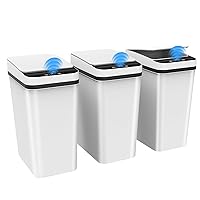 3 Pack Automatic Small Bathroom Trash Can with Lid - 2.5 Gallon Touchless Garbage Can, Motion Sensor Smart Trash Bin, Slim Dog Proof Trashcan, Waterproof Wastebasket for Bedroom Office Kitchen (White)