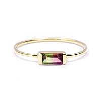 14K Solid Gold Natural 2 x 4 MM Baguette Watermelon Tourmaline Gemstone Statement Ring, Pink and green Stone Ring, Bio Color Tourmaline Ring, Minimalist Ring, One of a Kind, Cocktail Tourmaline Ring