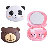 2 Pcs Pink Pig Contact Lens Case Travel Kit, Cute Portable Panda Bear Animal Contact Lens Box Holder Soak Storage Container with Mirror Bottle Tweezers Stick Remover Tool(Random 2 Style)