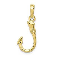 10k Gold 3 d Animal Sealife Fish Hook Charm Pendant Necklace Measures 23x10mm Wide Jewelry for Women