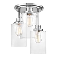 Globe Electric 61418 3-Light Semi-Flush Mount Ceiling Light, Brushed Steel, Clear Glass Shades, Ceiling Light Fixture, Light Fixtures Ceiling Mount, E26 Socket, Porch Light, Bulb Not Included