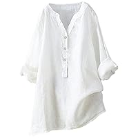 Women'S Oversize Tunic Long Sleeve Blouse Casual Midi Cotton Linen T-Shirt Tops Comfortable Plus Size High Low Shirt