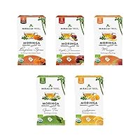 Miracle Tree - Organic Moringa Superfood Tea, 5 Pack Bundle, 5x25 Individually Sealed Tea Bags (Pumpkin Spice, Apple & Cinnamon, Mango, Green Tea, Lemon)