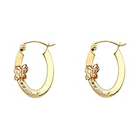 Solid 14k Yellow White Rose Gold Butterfly Oval Hoop Earrings Diamond Cut Fancy Tri Color 13 x 9 mm