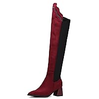 Women Casual Knee High Over-the-Knee Pull-on Pointed Toe Chunky Heel Boot