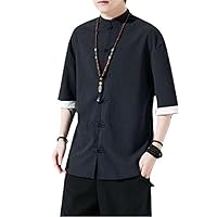Men's Cotton Linen Short Sleeves Shirt Male Chinese Style Mandarin Collar Slim T Shirt Summer Tops Mens Shirts