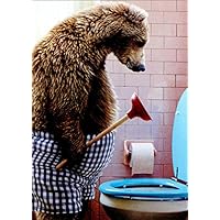 Bear with Toilet Plunger Funny Father's Day Card for Dad