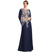 Mermaid Evenings Mother of The Groom Dresses for Wedding Long Embroidered Chiffon Formal Dress with Shawl Cap Sleeves