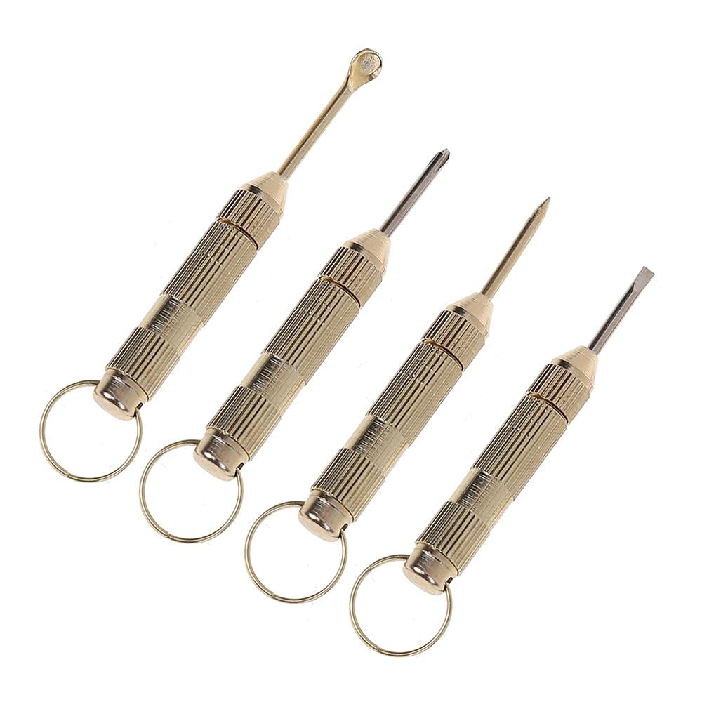 4 in1 Mini Portable Golden Opener Screwdrivers Ear Pick Ear Cleaner Keychain Kit Fashion Processed
