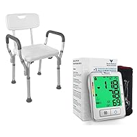 Vaunn Medical Shower Chair with Arms and Back for Elderly and Blood Pressure Monitor Machine Bundle
