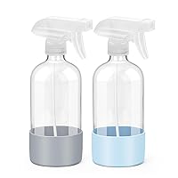 Glass Spray Bottle with Silicone Sleeve Protection, Empty Clear Bottle Set for Non-toxic Window Cleaners Aromatherapy Facial Hydration Watering Flowers Hair Care (2 Pack/16oz)