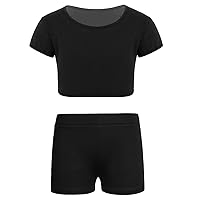 Baby Girls Boys 2 Pieces Gymnastics Sports Outfit Short Sleeves Shirt Crop Top with Shorts Bottom Activewear