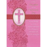 Designer Greetings Pink Column of Flowers on Pink Cross Confirmation Card for Daughter