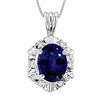 Sapphire & Diamond Pendant Necklace Sterling Silver