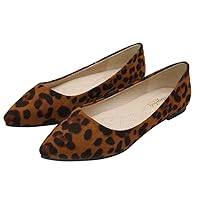 Happyyami Fashion Leopard Shoes Slip on Flats Pointed Leisure for Womens