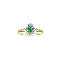 14K Yellow Gold Halo Ring: Diamonds & 6X4MM Pear-Shaped Gemstone - Women's Jewelry - Elegant Diamond Ring Sizes 5-11