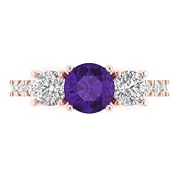 Clara Pucci 2ct Round Cut Solitaire 3 stone accent Natural Amethyst gemstone Engagement Promise Anniversary Bridal Ring 14k Rose Gold