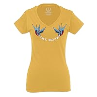 Till Death Bird Tattoed Cool Graphic Hipster Summer for Women V Neck Fitted T Shirt
