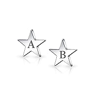 Personalized Alphabet A-Z Initial Monogram Unisex American Patriotic Celestial Rock Star Super Stars Stud Earrings For Men Women Graduation Polished Finish Stainless Steel 10MM Customizable