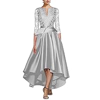 A-Line Mother of The Bride Dress Formal Wedding Guest Elegant Party Scoop Neck Tea Length 3/4 Length Sleeve 2024