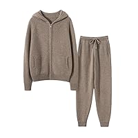 Autumn Winter 100% Cashmere Knitted Sweater Suit Women Tops And Harem Pants Two-Piece Female Clothes